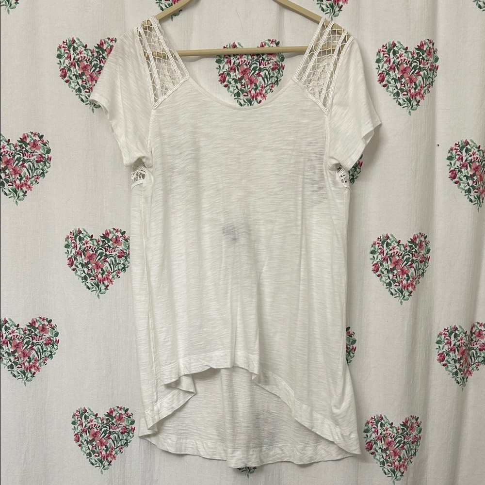 Express White Lace Sleeve Women's Tee